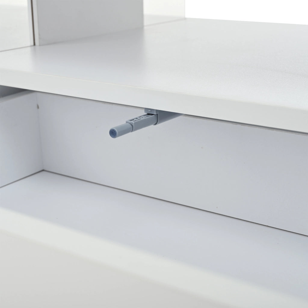 TAVOLINO 100 x 50 x 46 cm bianco in MDF con piano sollevabile, 2 cassetti e LED
