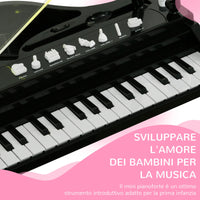 Mini Pianoforte Giocattolo per Bambini a 32 Tasti con Sgabello Microfono Musiche Luci e Gambe Rimovibili Nero