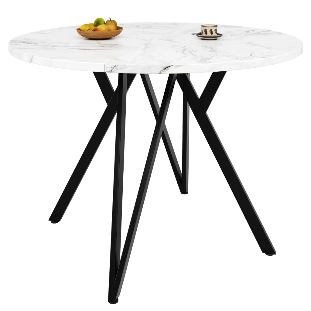 Tavolo da pranzo rotondo per 4 persone con piedi regolabili, finitura effetto marmo, in MDF, nero, 100 × 100 × 76 cm