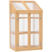 Mini Serra, piccola serra con telaio in legno, finestra e doppia porta, 3 ripiani, 70L x 50P x 120A cm, Marrone