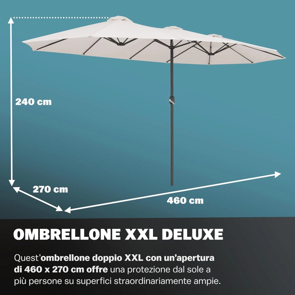 ® Ombrellone UV 80+ XXL 460x270 cm Idrorepellente con Manovella inlc. Custodia Parasole Giardino Terrazza