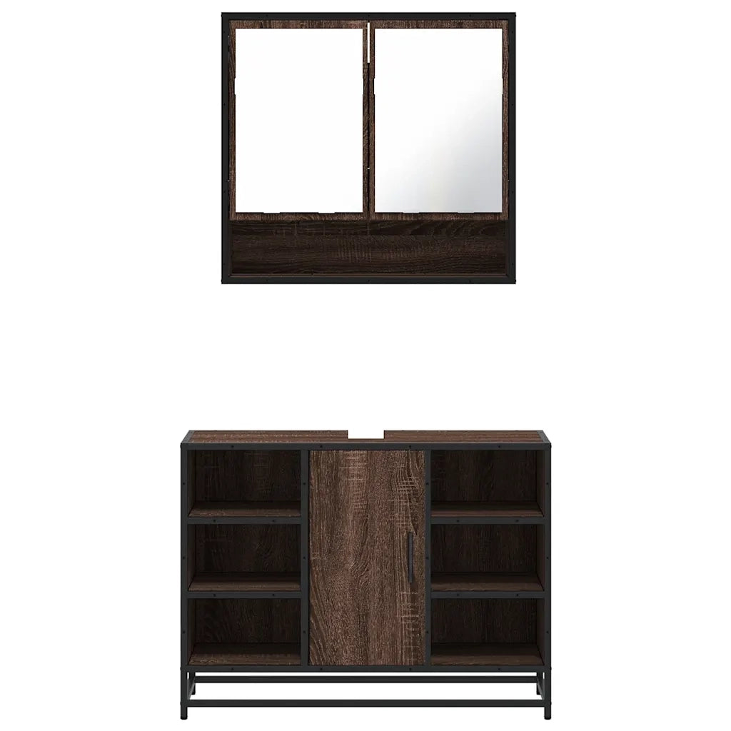 Set Mobili da Bagno 2 pz Rovere Marrone in Legno Multistrato