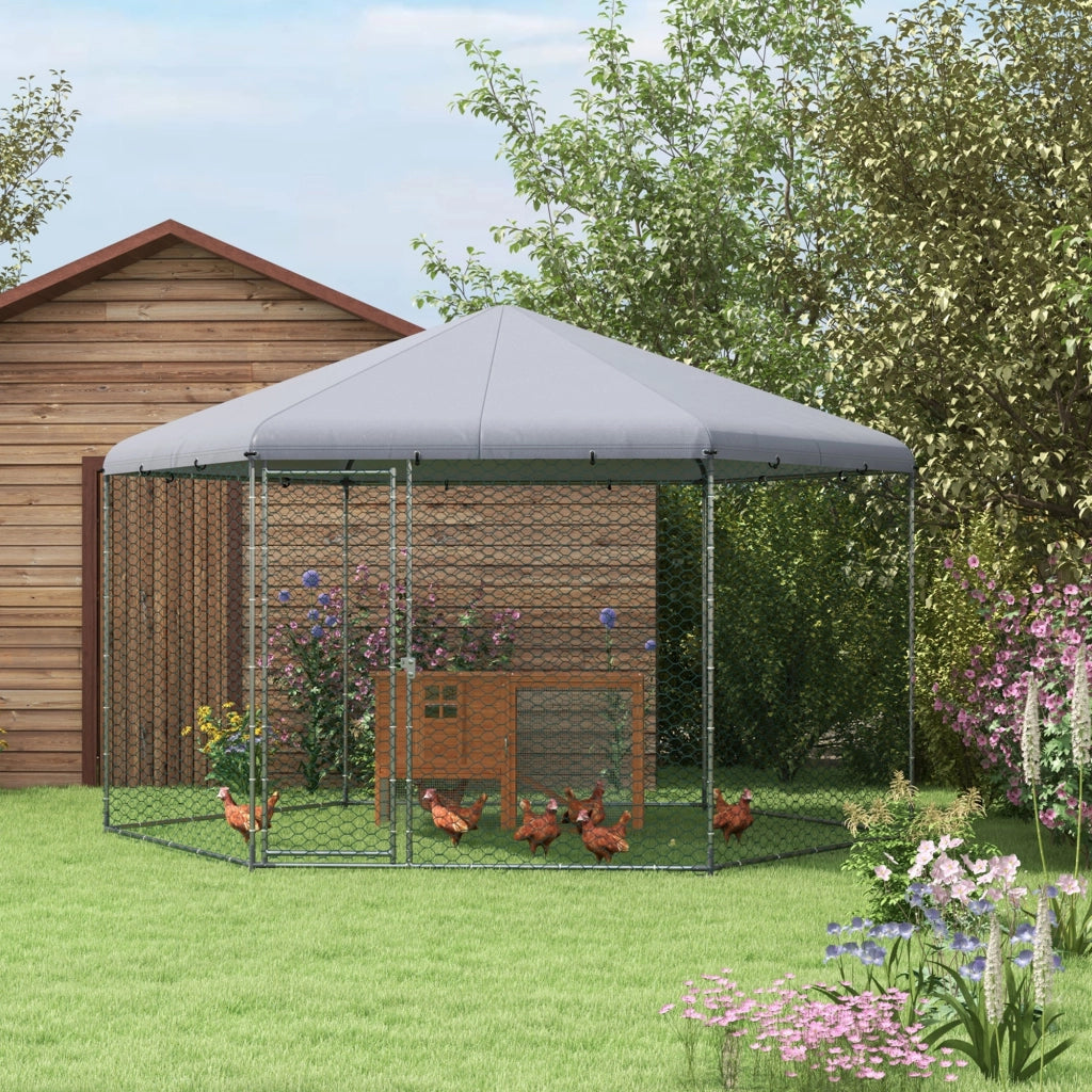 Recinto per Animali da Giardino ¨C Xylo ¨C Acciaio con Tetto e Porta Bloccabile 4x3.5x2.6m