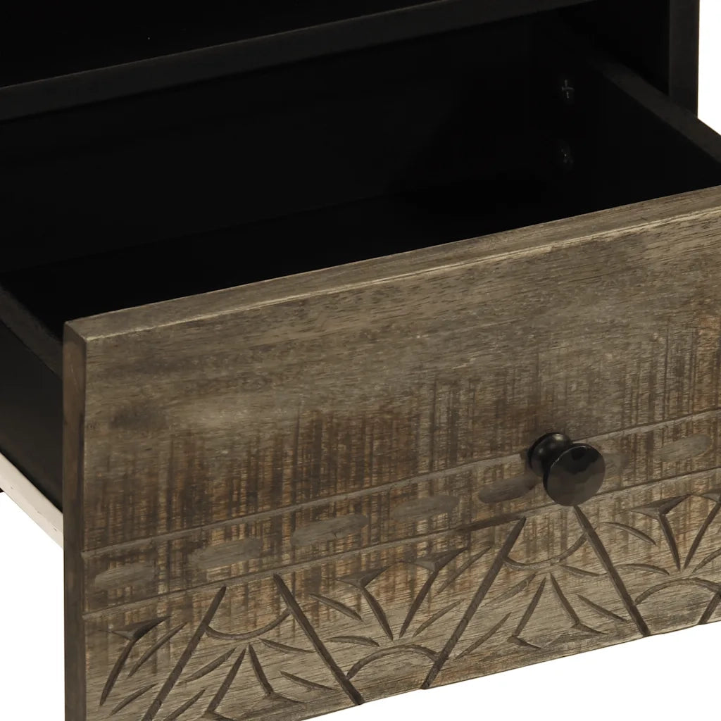 Comodino Grigio Chiaro 40x33x46 cm in Legno Massello di Mango 4017798