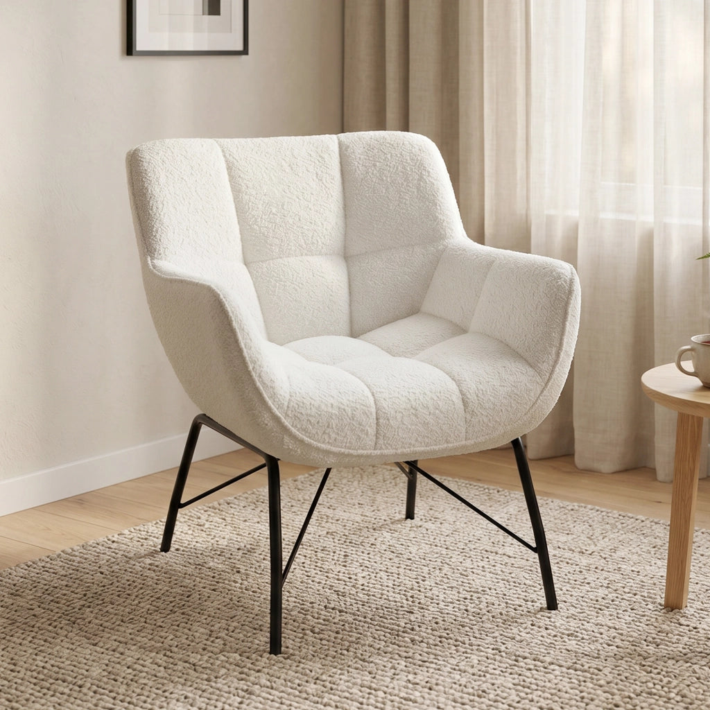 Poltrona Moderna in Sherpa ¨C Zephmum ¨C Crema con Gambe in Metallo