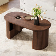 OKWISH Tavolino da Caffè Ovale con Vani Integrati e Ripiani Aperti, per Soggiorno, MDF, Noce, 105×50×46,5 cm