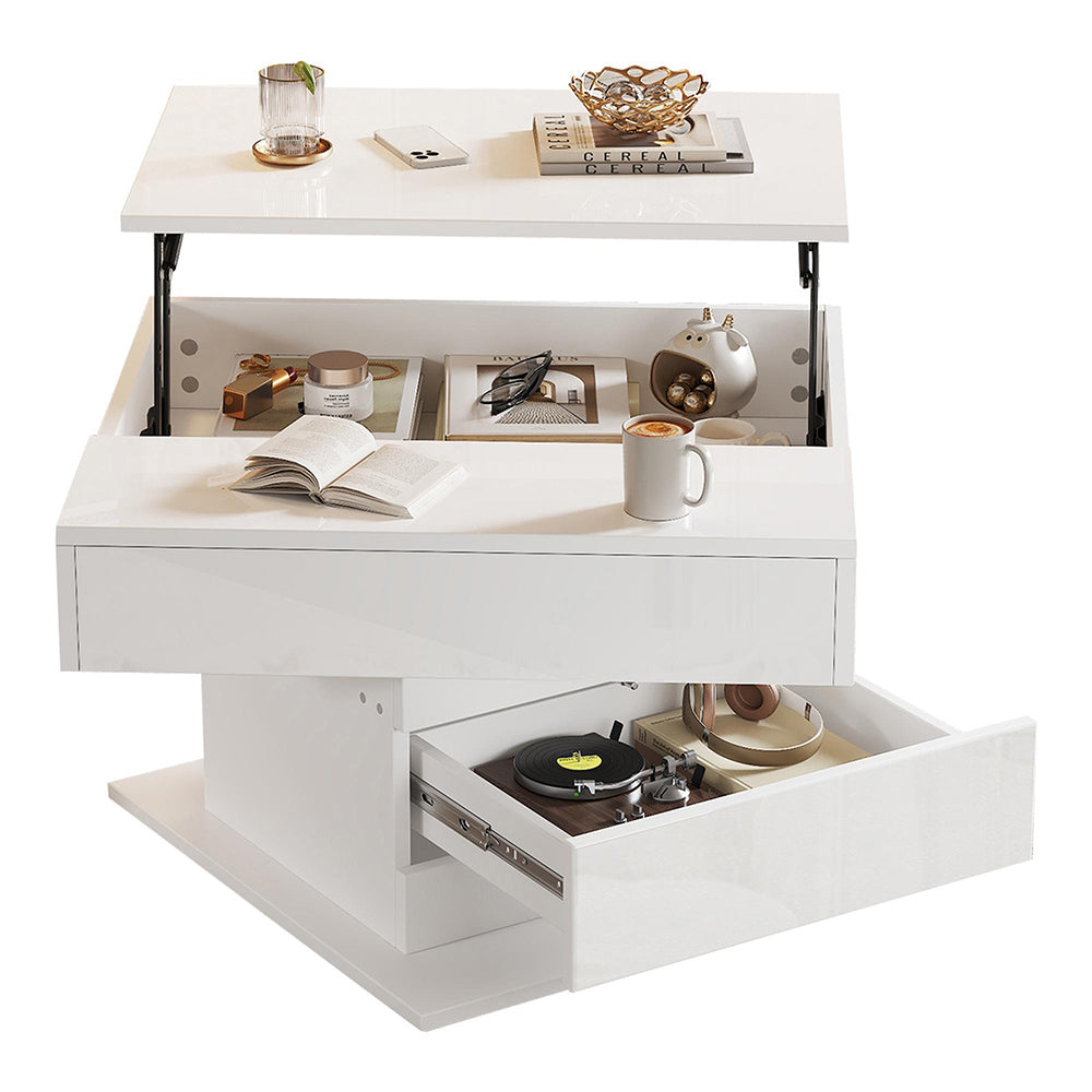 Tavolino geometrico - Xylo - 70x70cm piano girevole bianco