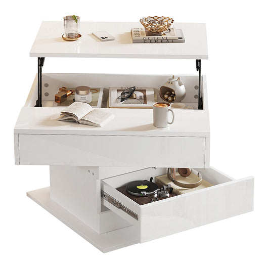 Tavolino geometrico - Xylo - 70x70cm piano girevole bianco