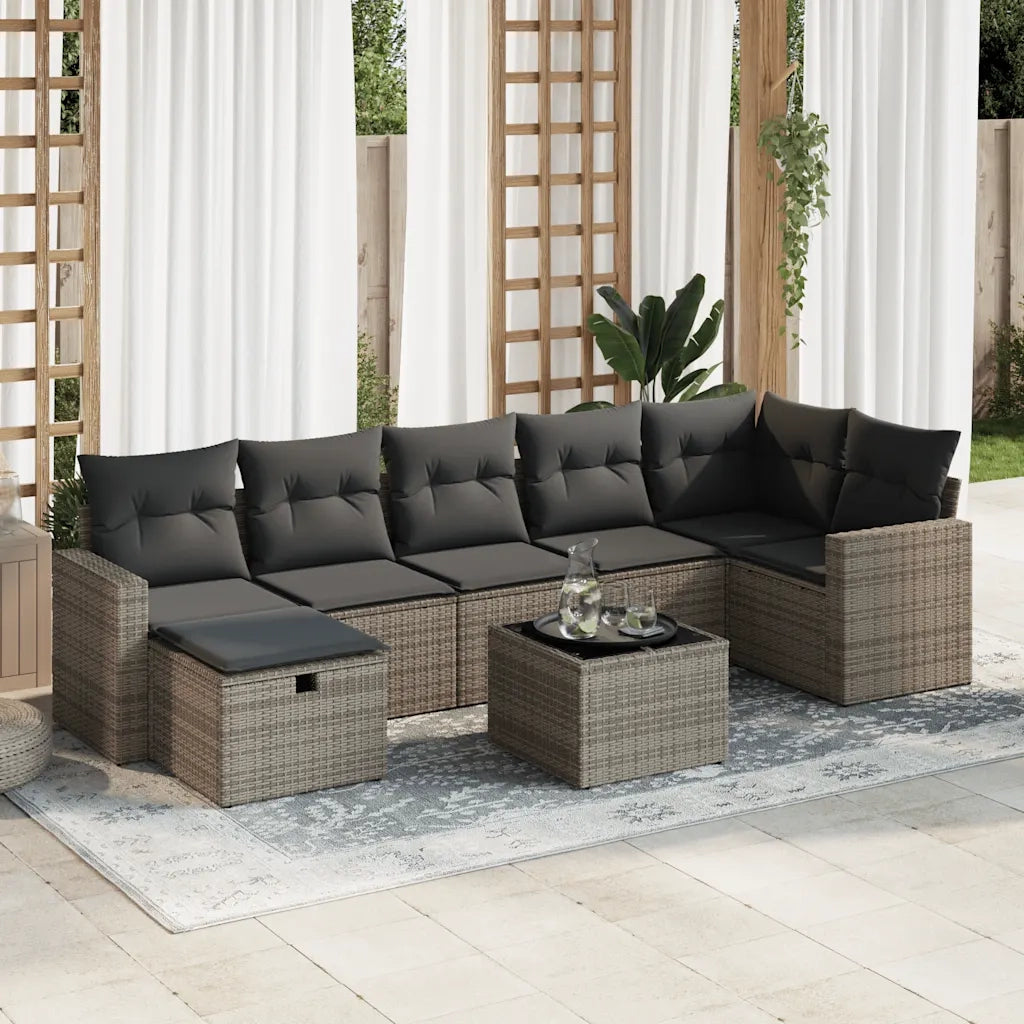 Set Divano da Giardino 8 pz con Cuscini Grigio in Polyrattan 3325416