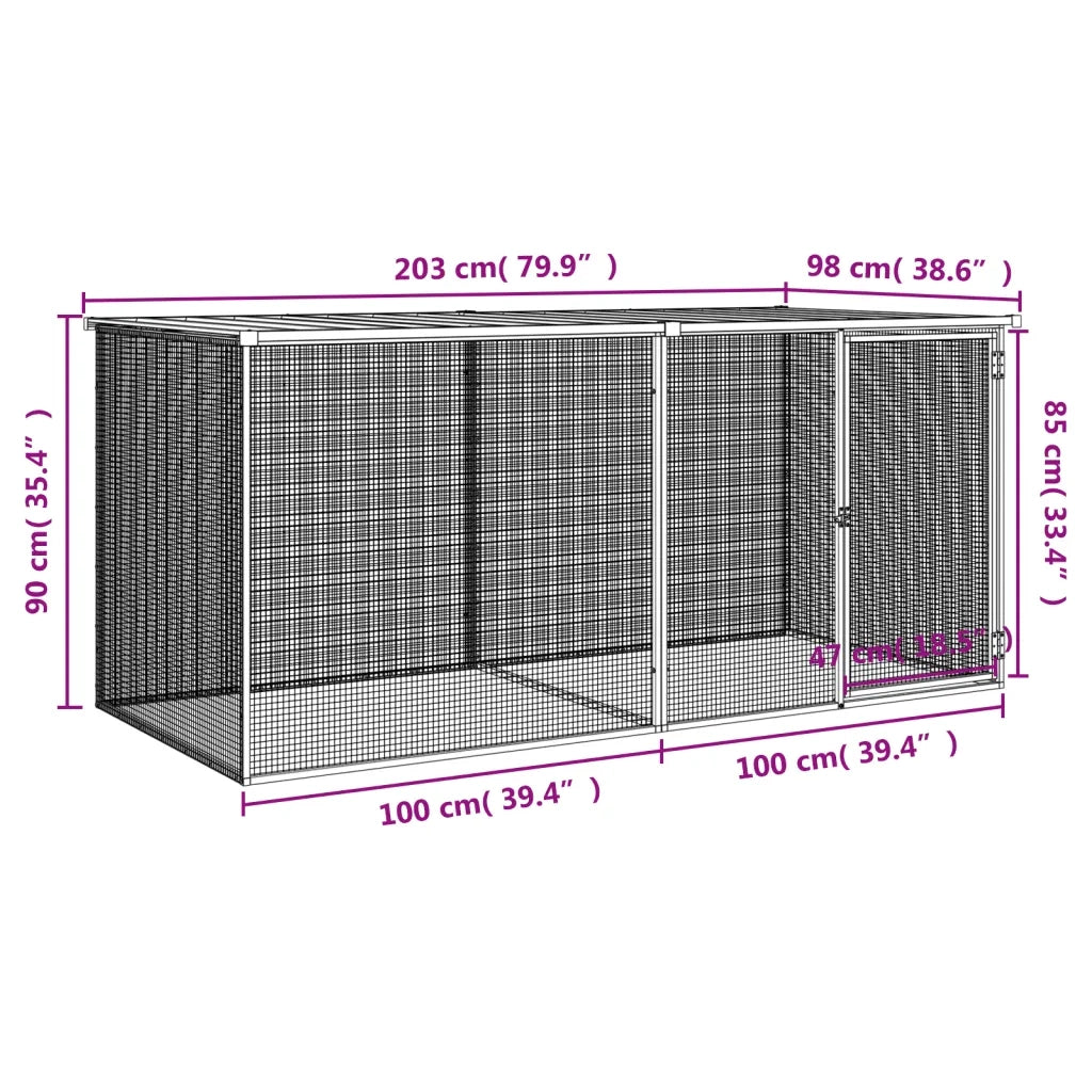 Gabbia per polli con tetto grigio chiaro 203x98x90 cm in acciaio zincato 3189054
