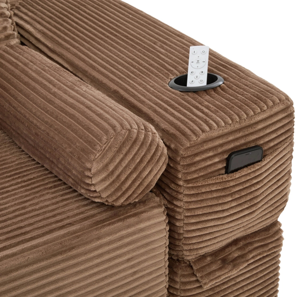 Divano letto modulare in velluto a coste marrone 180 cm