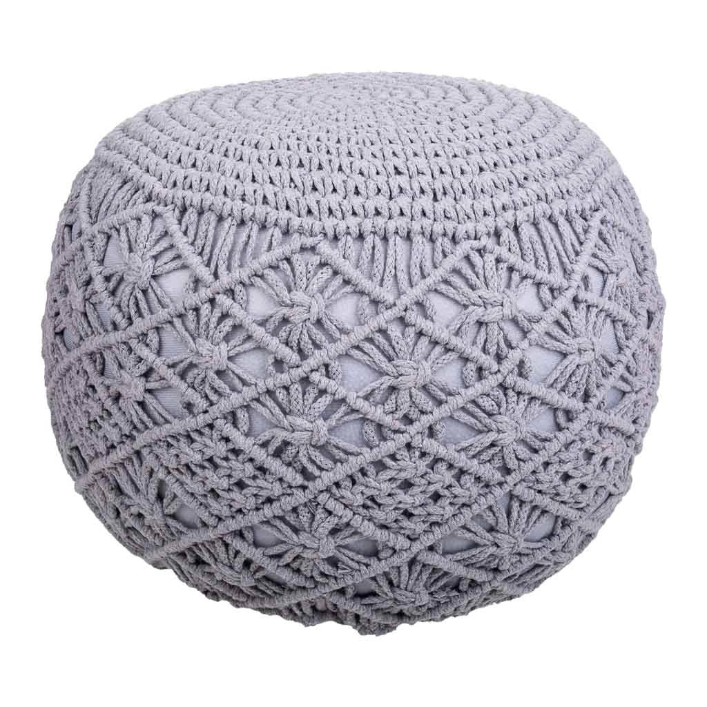 Puf in cotone intrecciato grigio 45x45x40h