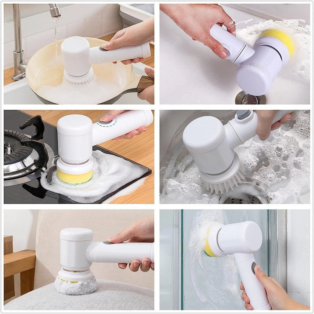 Trade Shop - Spazzola Rotante Elettrica Per Pulizia Multifunzione Con 3 Testine Bagno Cucina -
