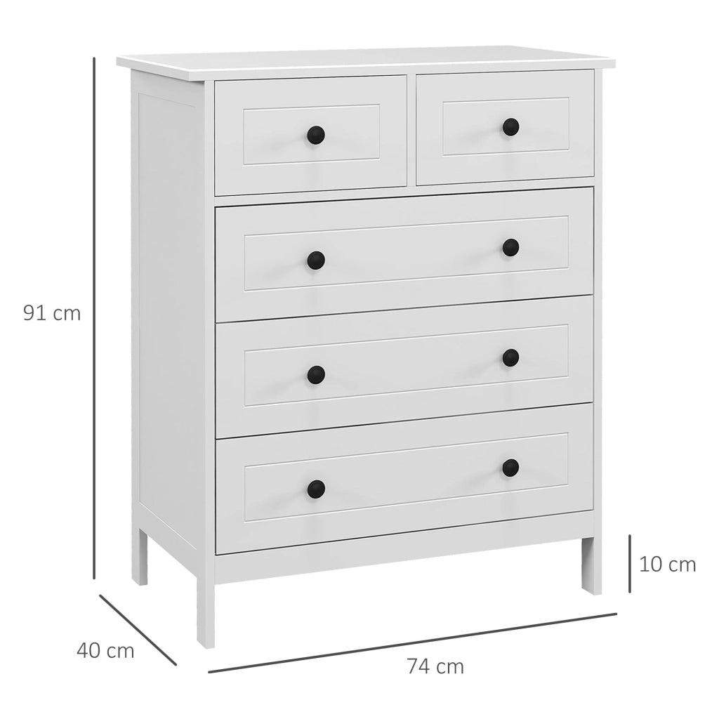 Cassettiera 5 Cassetti 74x40x91 cm in Legno  Bianco