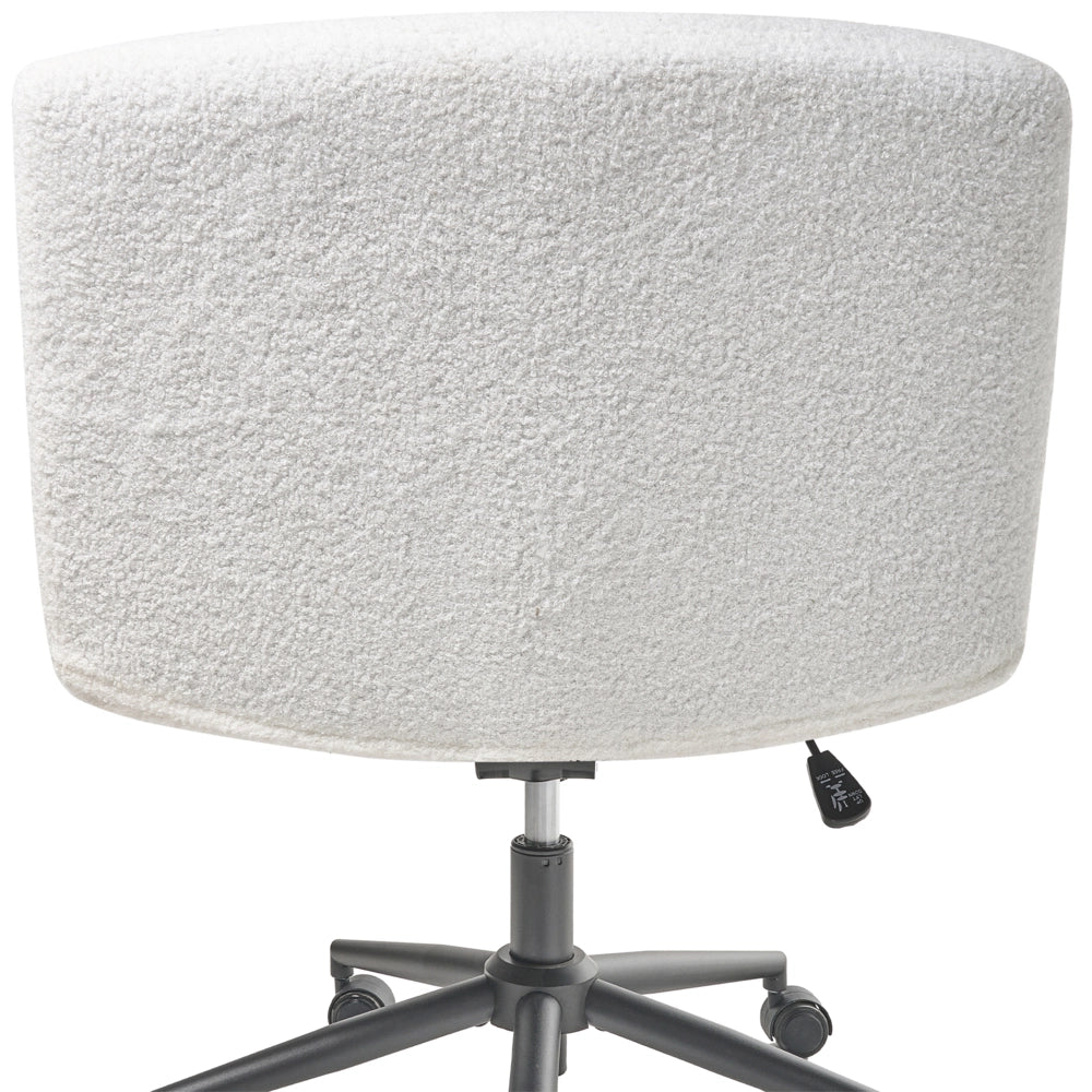 Sedia da scrivania per ufficio Bianco Boucle Teddy Rivestimento ampio senza braccioli Seduta pneumatica Base girevole Inclinabile