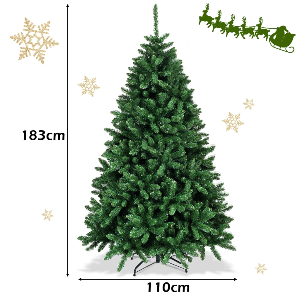 183cm Albero di Natale Artificiale in PVC con 1355 rami e supporto metallo, Albero natalizio con effetto realistico-Alberi di Natale