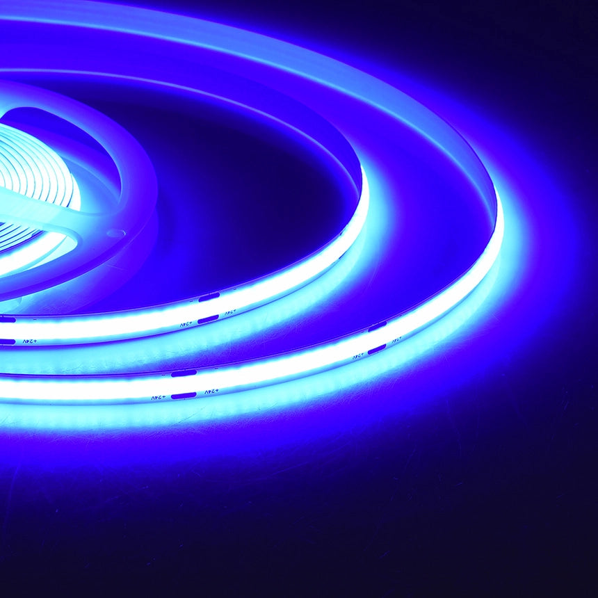 STRISCIA LED COB 5M TAGLIABILE LUCE BLU A 24V - ELEVATA LUMINOSITA' 1020 LM/m CON ANGOLO DI ILLUMINAZIONE A 180°