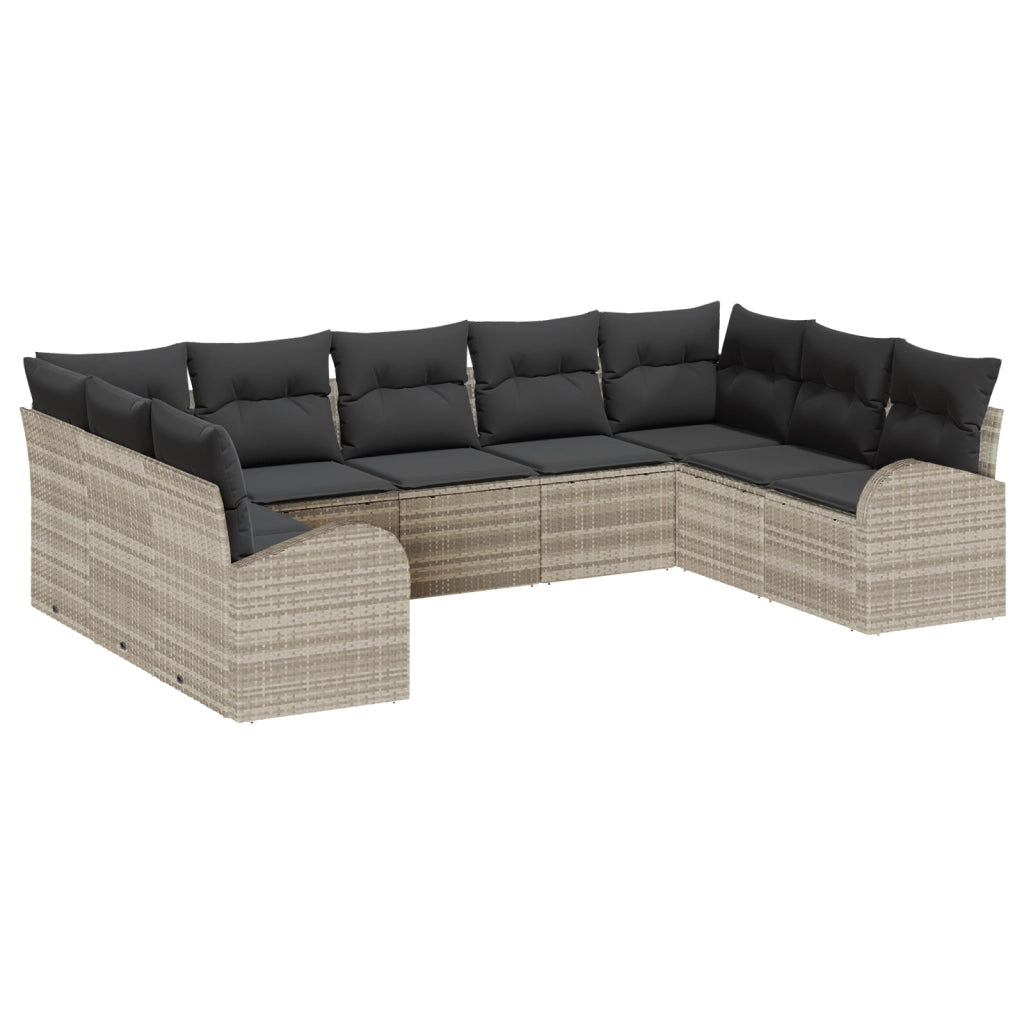 Set Divano da Giardino  9 Pezzi con Cuscini Grigio Chiaro Polyrattan