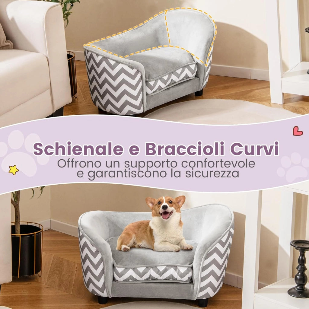 Divano per Cani 70 x 41 x 40 cm, Letto Morbido con Cuscino Imbottito, Copertura Removibile e Lavabile e Gambe, Poltrona per Cani in Velluto, capacità di Carico 50 kg