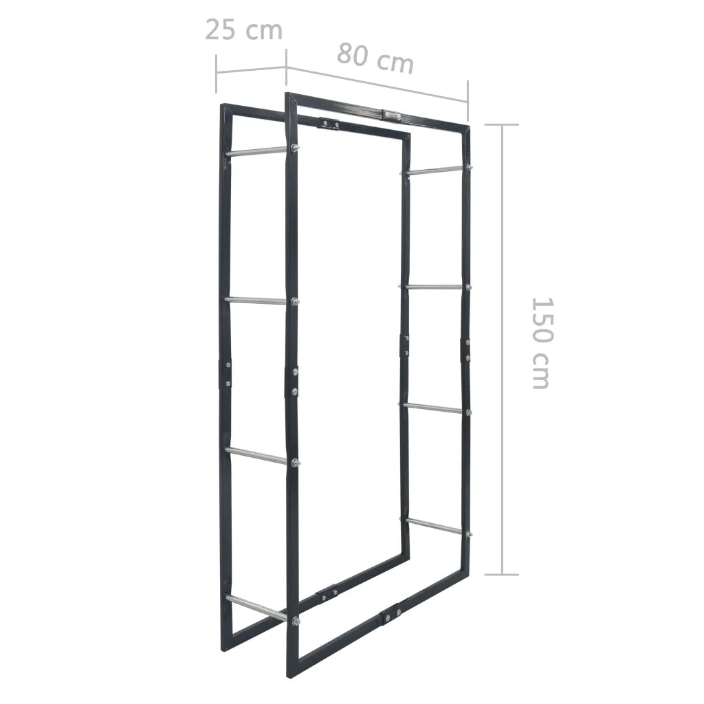 Rastrelliera per Legna da Ardere Nera 80x25x150 cm in Acciaio 286289