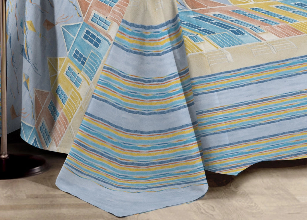 Telo Arredo Multiuso Linea Pensieri Delicati In Cotone Disegno Aquiloni - Matrimoniale - Azzurro