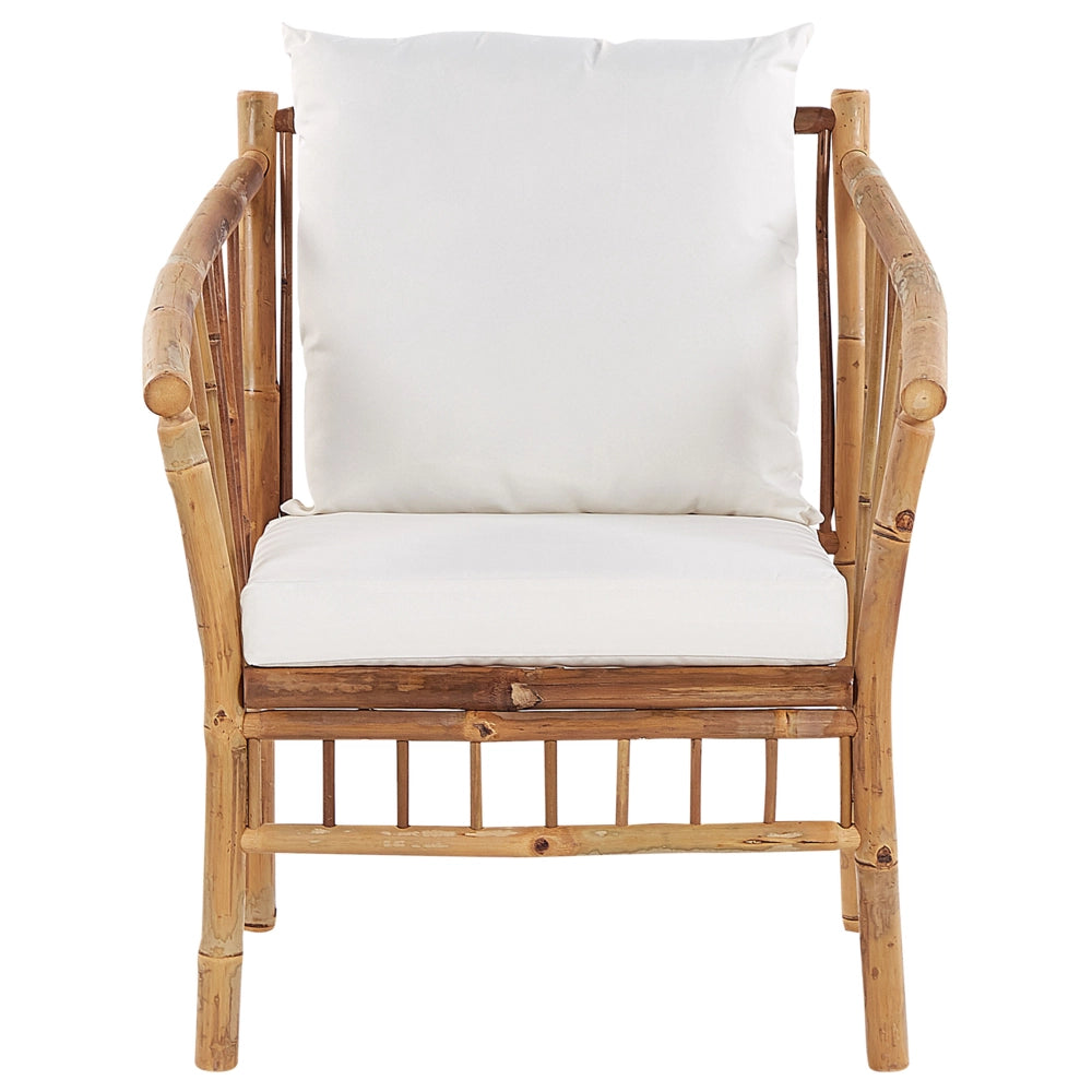 Set di divani da giardino in legno di bambù con cuscini bianchi 4 posti salotto moderno set di conversazione salottino per esterni