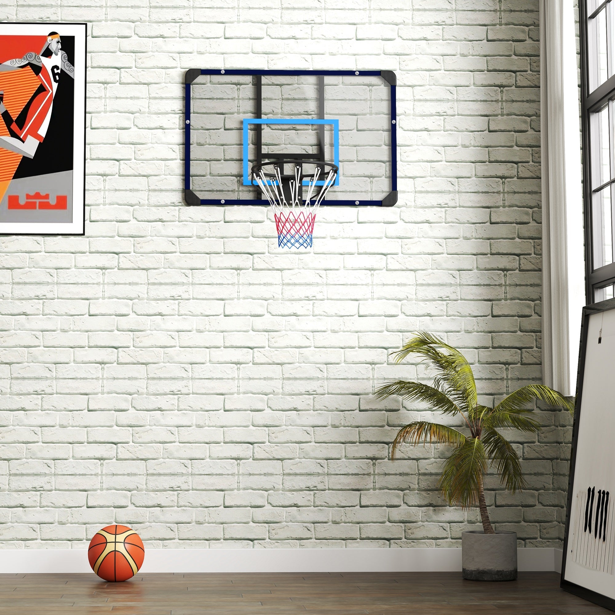 Canestro Basket da Esterno Tabellone Infrangibile da Muro 113x61x73 cm