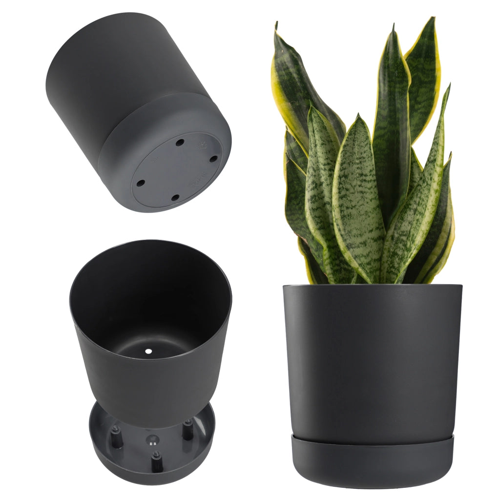 Vaso da fiori KADAX con supporto, coperchio, ciotola rotonda, 15 cm, antracite