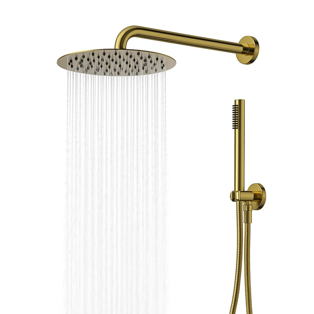 Set per doccia soffione tondo in acciaio inox 250 millimetri finitura oro *** finitura- oro lucido, confezione 1