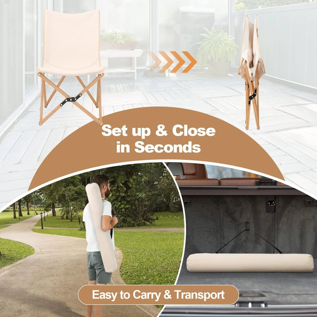 Set 2 Sedie Da Tavolo a Farfalla Pieghevoli, Sedia in Bambù da Esterno Giardino/Terrazza, 72,5x57x90,5cm, Beige