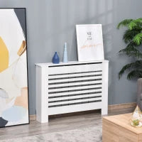 Copritermosifone in Legno Bianco per Caloriferi e Radiatori, con Struttura a Doghe e Ripiano, 112 x 19 x 81cm