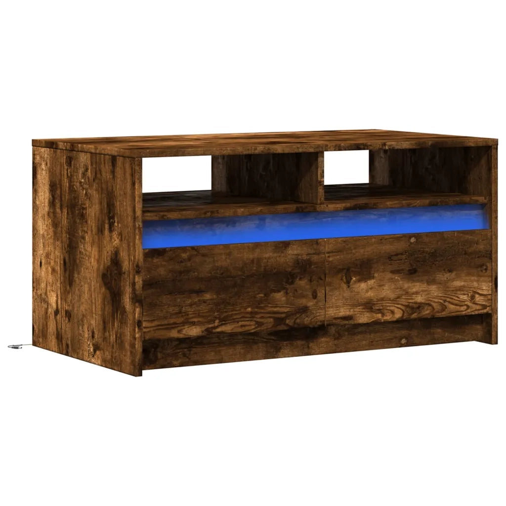Tavolino da salotto | Tavolino da caff¨¨ | Tavolino da Soggiorno con Luci LED Rovere Fumo in Truciolato