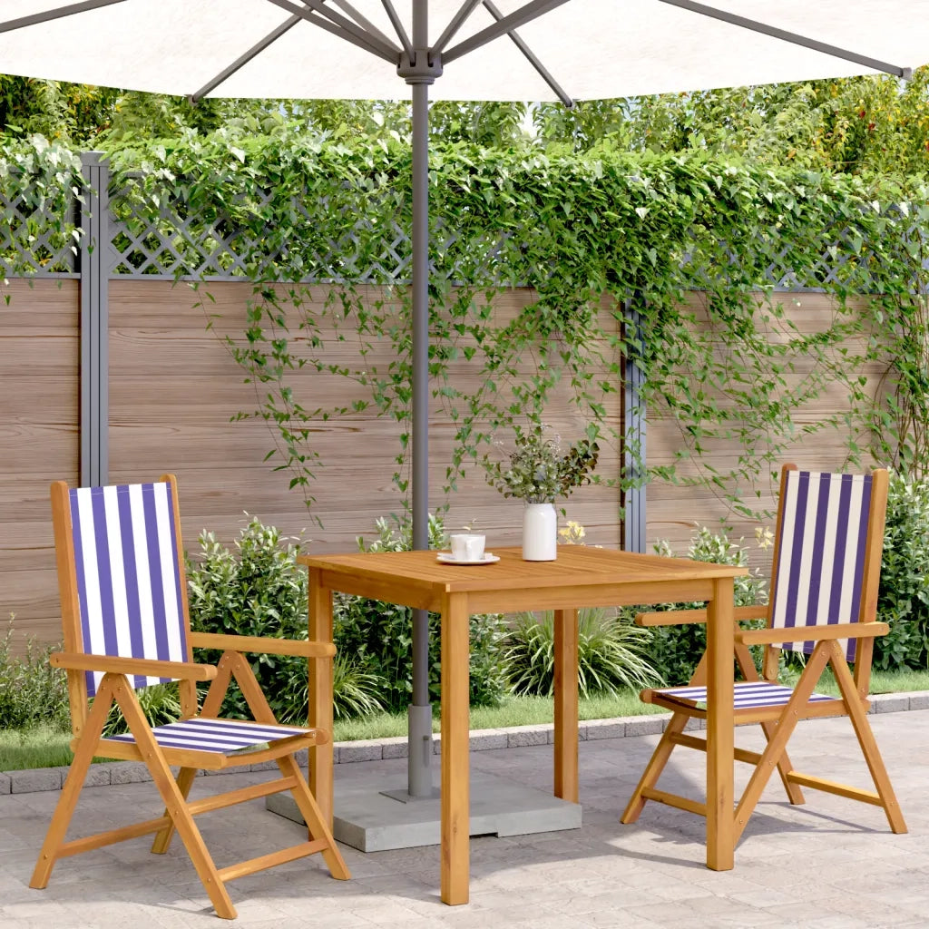 Sedie Giardino 2 pz | Sedie da Esterno Blu e Bianco Legno Massello Acacia e Tessuto