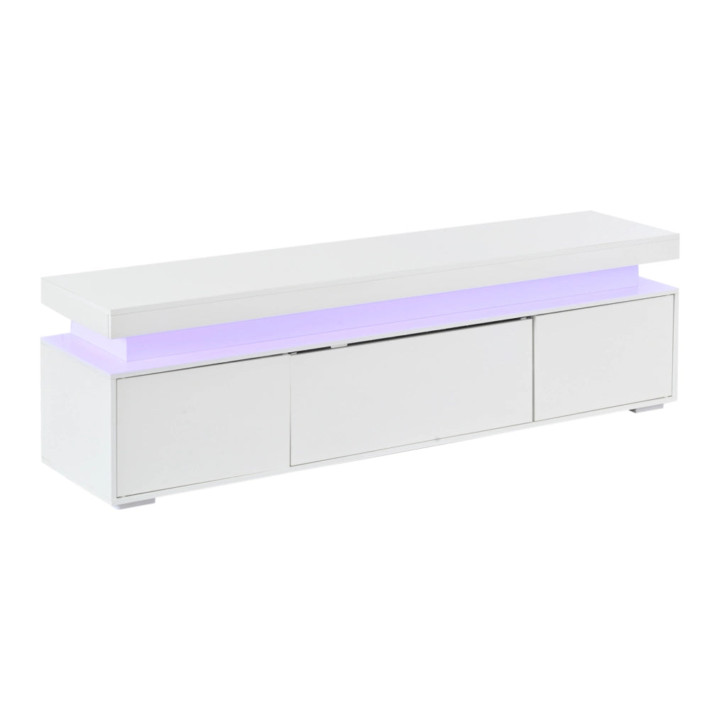 Mobile TV freestanding 150x35x43 cm con 3 ante e LED; bianco