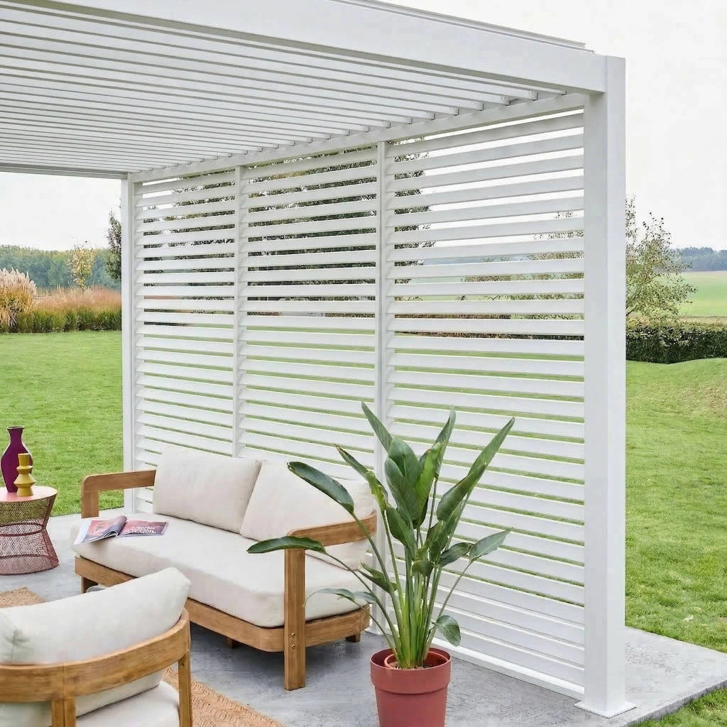 Pergola bioclimatica 3x4 in alluminio + 3 persiane da 1.3m, bianco