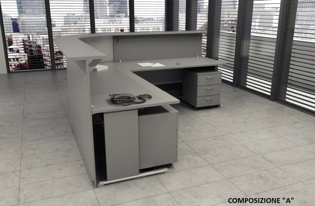 Composizione completa reception in melaminico verniciato cm. 256X256X115H