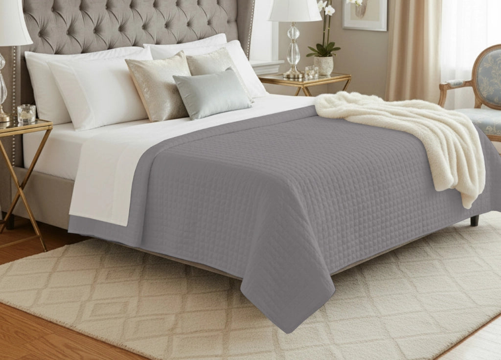 Quilt Trapuntino Piumino Estivo 100gr/mq Raso Cotone Tinta Unita Matrimoniale - Matrimoniale - Silver