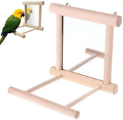 Specchio in legno con piattaforma di atterraggio, specchio con cornice in legno, specchio in legno con campanello, specchio in legno per uccelli gioco per uccelli accessori per animali domestici