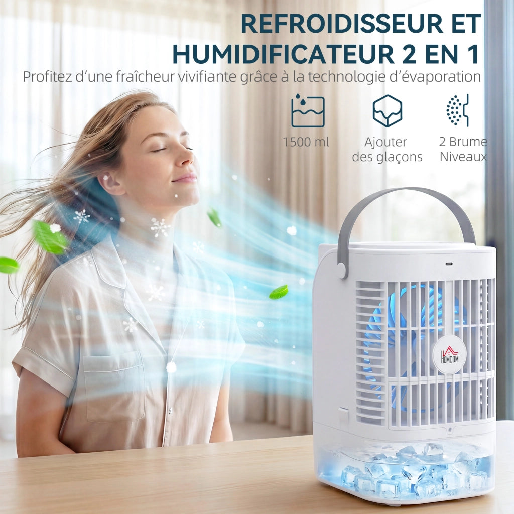 Raffreddatore ad evaporazione portatile ¨C zephmum ¨C 4 velocit¨¤, 2 modalit¨¤ nebulizzazione, LED RGB, bianco
