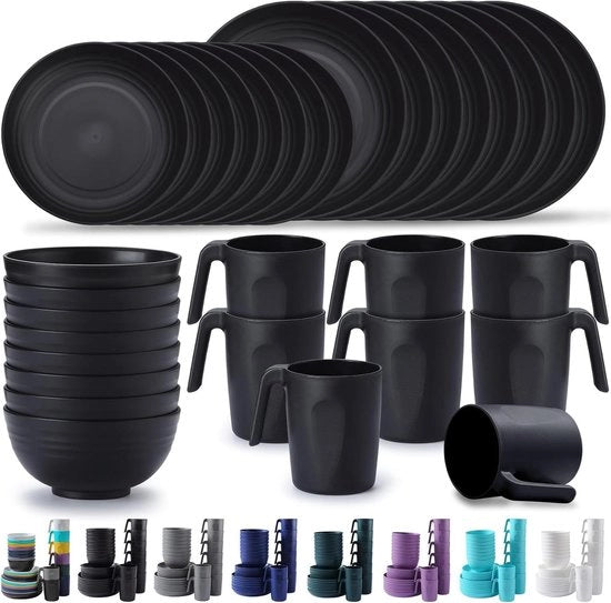 Set di Cucina in Plastica da 32 Pezzi - Resistenti alle Cadute e Riciclabili - Leggero - Libero da BPA - Sicuro per il Microonde - Per 8 Persone