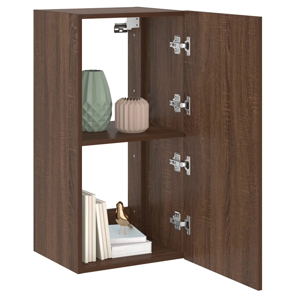 Mobile TV a Parete con Luci LED Rovere Marrone 40,5x35x80 cm 837266