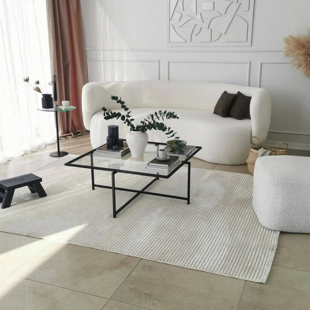 Mascate, Tavolino da Salotto Resistente All'appannamento, 85x85x35h cm Nero