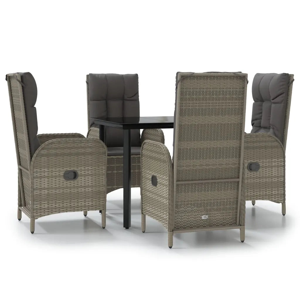 Set da Pranzo Giardino 5pz Nero e Grigio con Cuscini Polyrattan 3185198