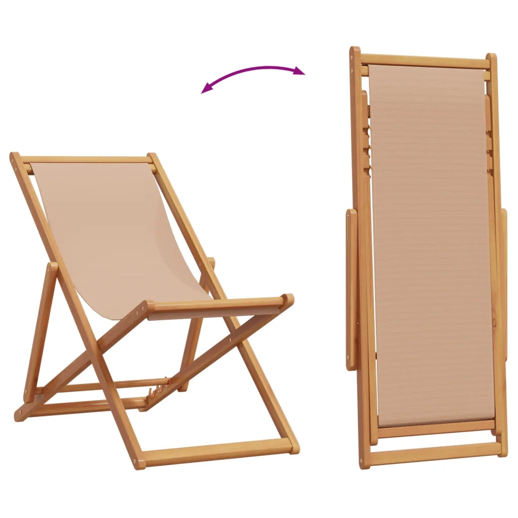Sedia da Giardino | Sedia da Spiaggia Pieghevole Tortora Legno Eucalipto e Tessuto