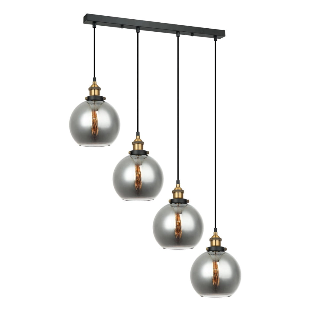 Italux Cardena lampadario industriale nero oro vetro 4xE27
