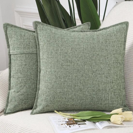 Set di 2 cuscini in lino a tessuto poliestere per cuscini decorativi per divano camera da letto copertura cuscino verde grigio 40x40 cm quadrato