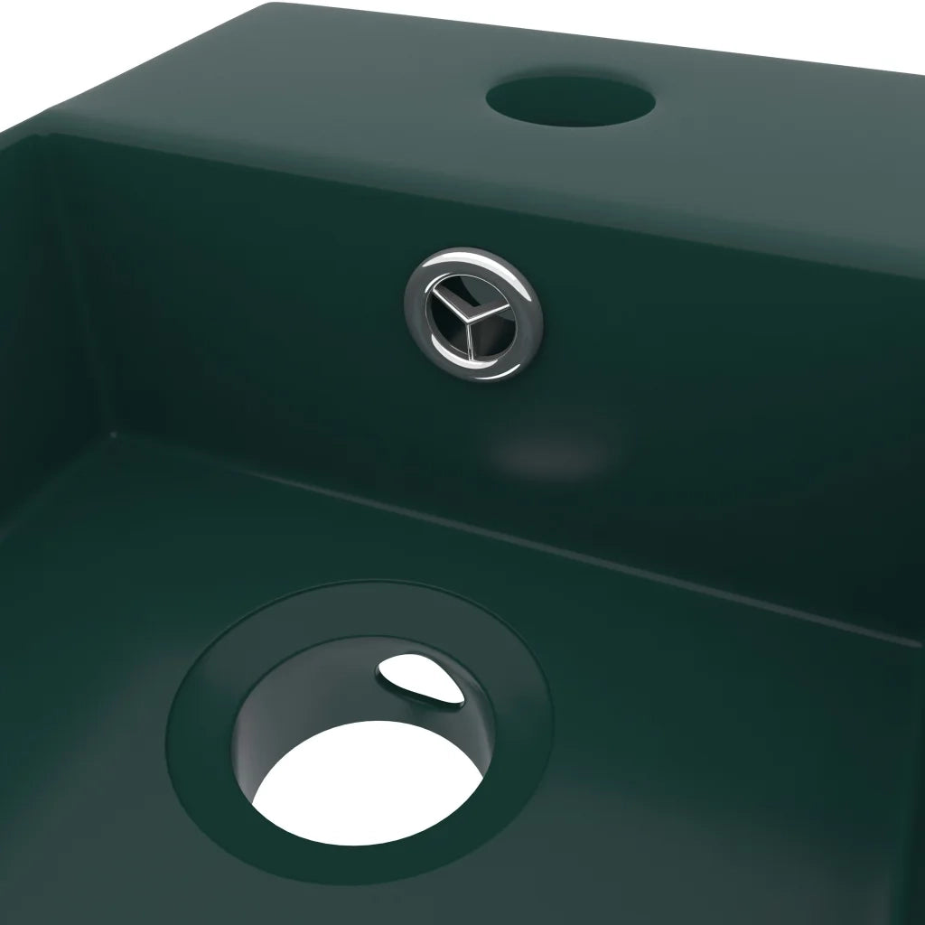 Lavandino con Troppopieno-Lavabo-Lavello in Ceramica Verde Scuro