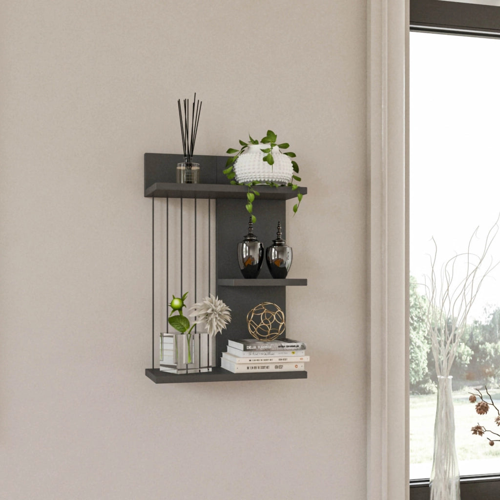 Scaffale da parete in legno "Kinik" - 40 x 19 x 60 cm - Grigio antracite