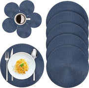 Set di 12 tovagliette di servizio, circolari, doppie, resistenti al calore, antiscivolo, in PP, 6, 38 cm, tovagliette e 6 sottopiani per bicchieri da 10 cm