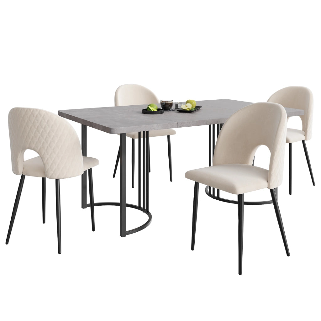 Tavolo da pranzo con 4 sedie in velluto, piano effetto marmo, gambe regolabili, per cucina e sala da pranzo, 140 × 80 cm